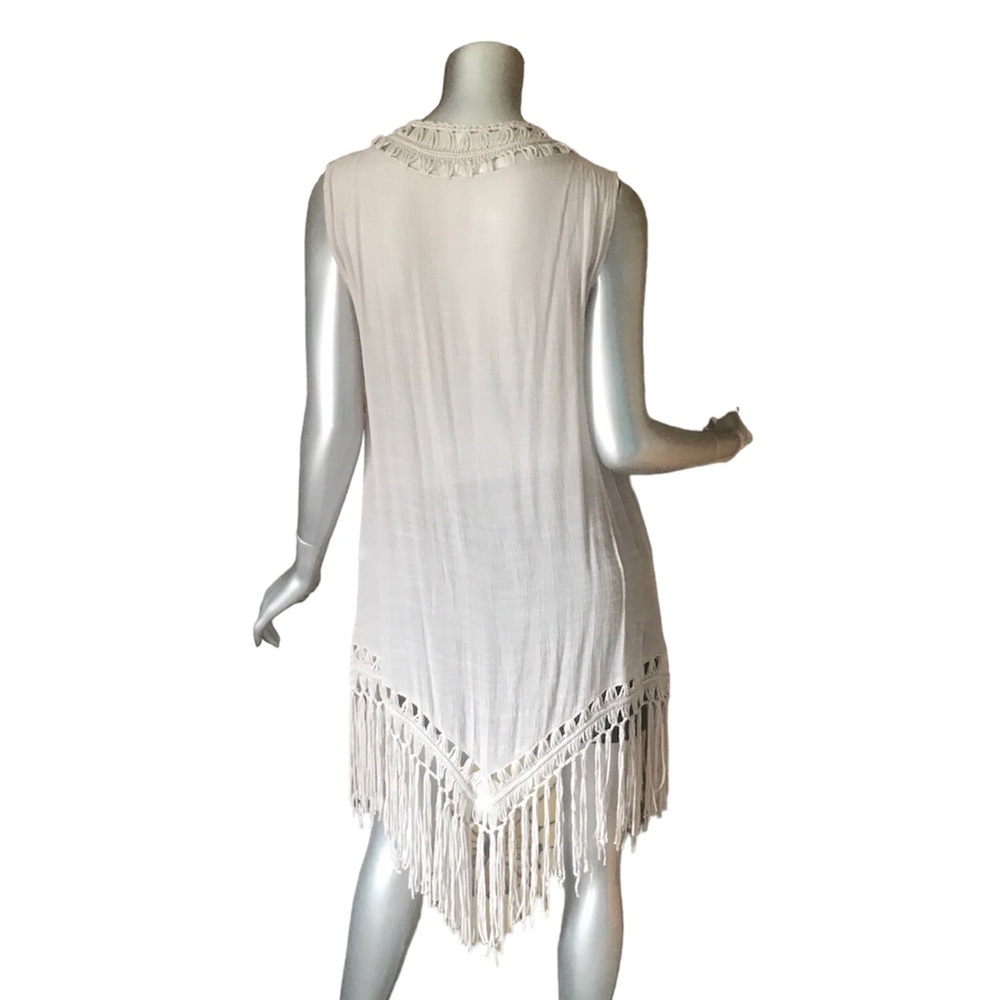 Small Medium Women’s Open Front Crochet Tie Waist Cardigan Vest Taupe Flowing - Picture 2 of 15